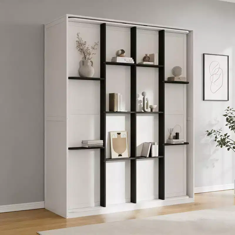 Luxystar Queen Size Murphy Bed With Rotatable Storage Shelves for Living Room and Home Office