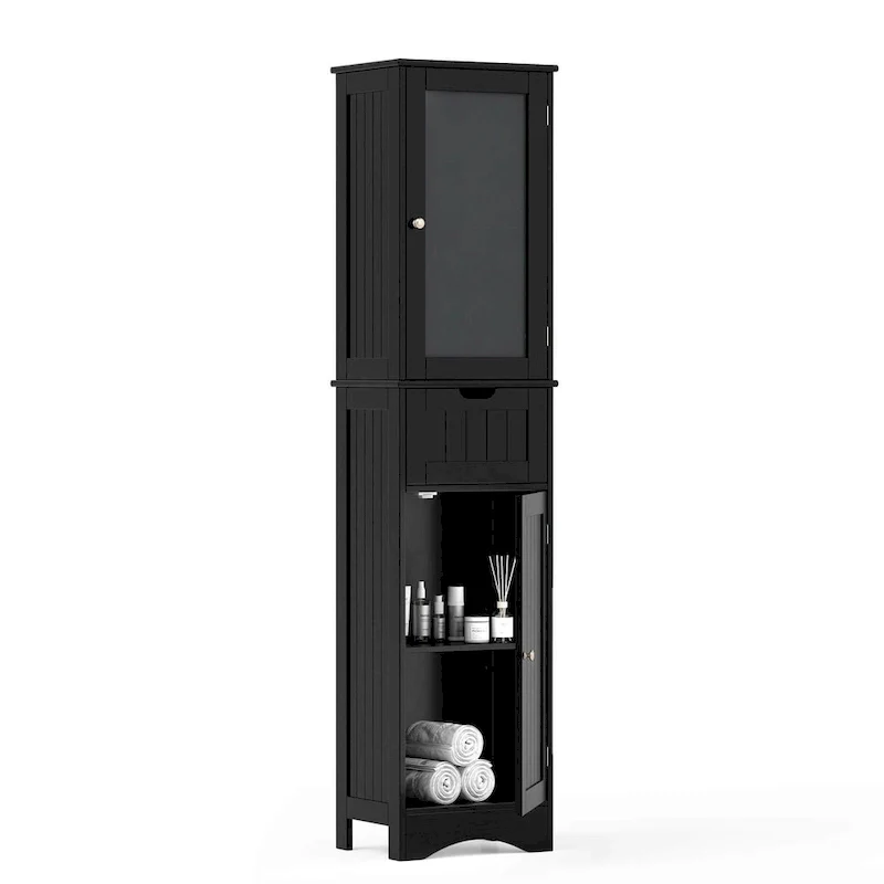 Black / Grey / White Tall Freestanding Storage Cabinet – Frosted Glass & Drawer, Single Use
