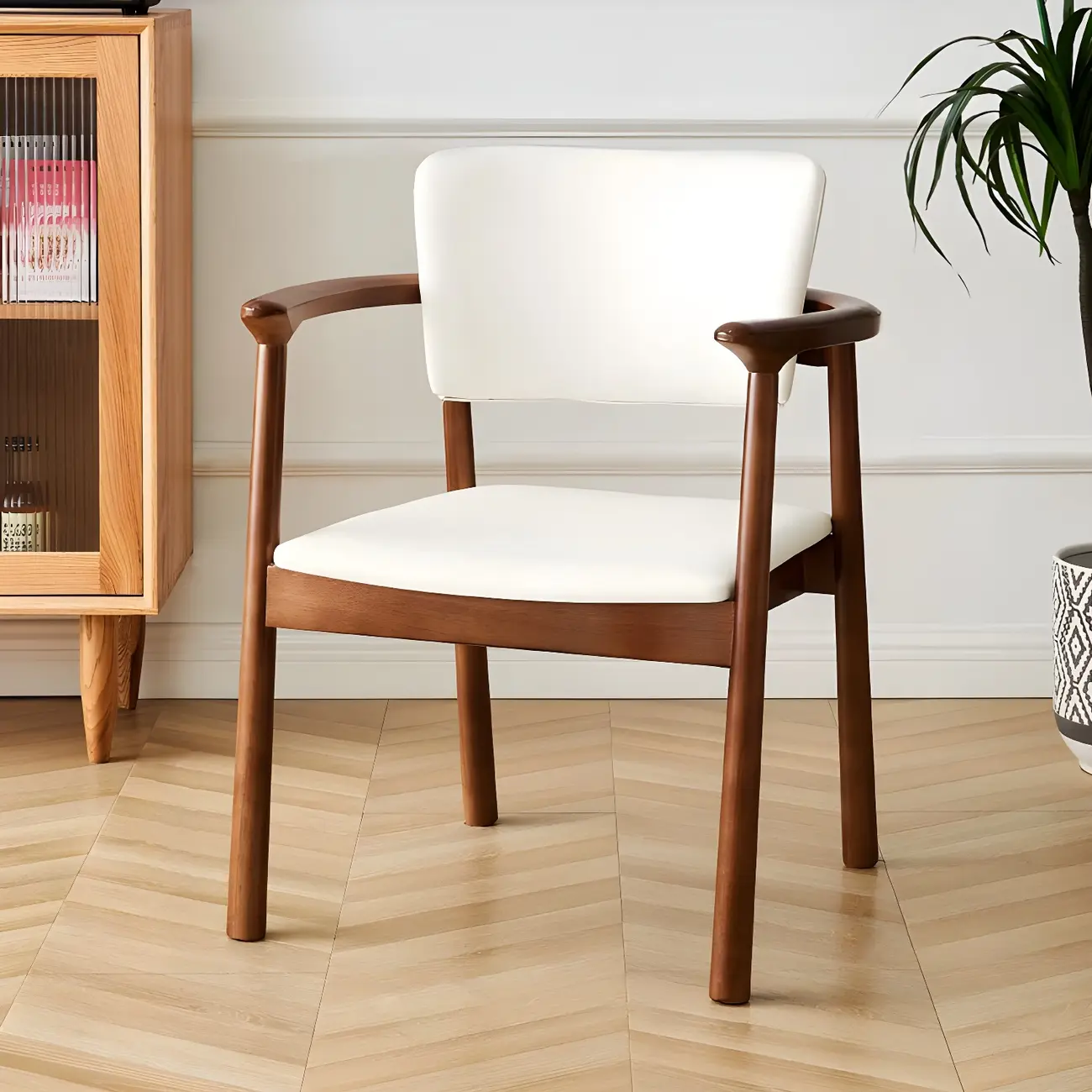 Modern Upholstered Rubberwood Arm Dining Chair Set of 2