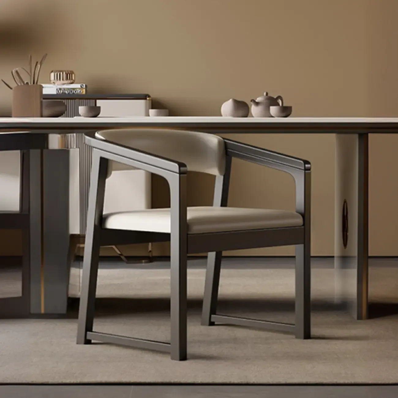 Modern Upholstered Metal Dining Arm Chair