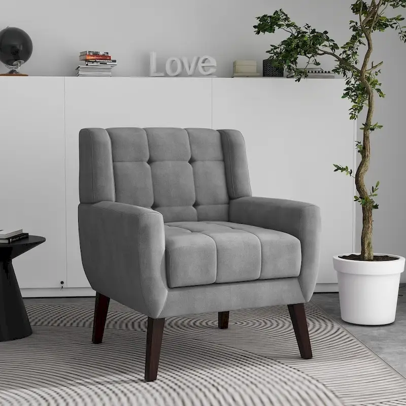 Tufted Upholstered Armchair with Wood Legs