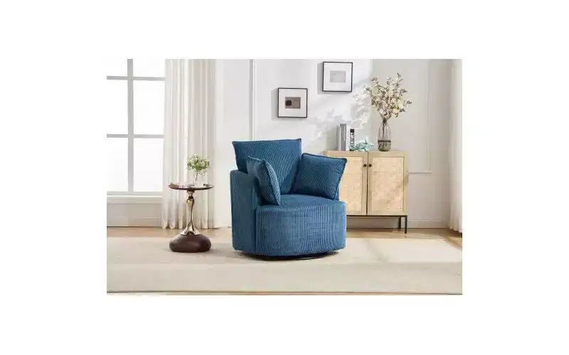 Swivel Barrel Accent Chair with Curved Back and Solid Wood Frame, Upholstered Round Armchair for Living Room Bedroom Home Office