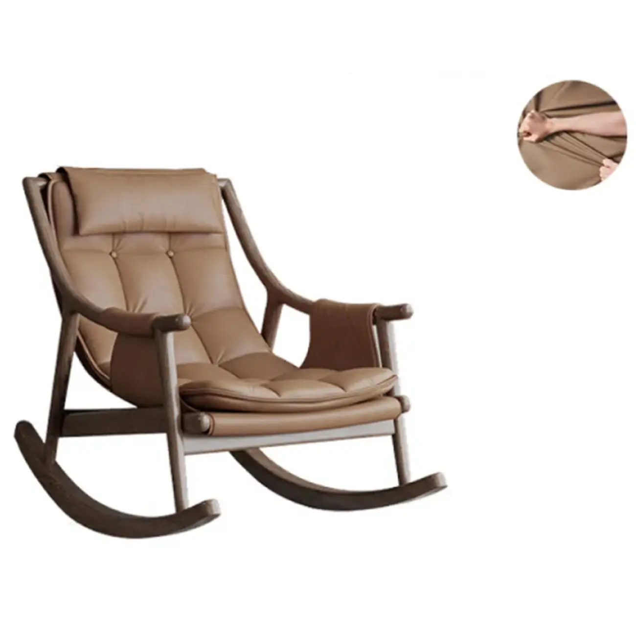 Modern Wood Nappa Upholstered Rocking Chair with Footstool