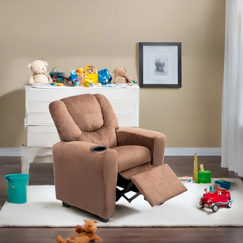 Kids Push Back Recliner Chair with Cup Holder - For Ages 3+