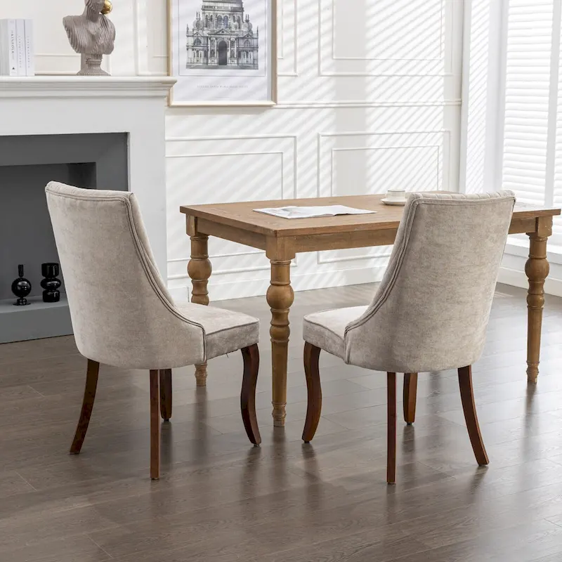 2-Piece Armless Dining Chairs Set with High Back, Upholstered Kitchen Accent Chairs with Curved Solid Wood Legs