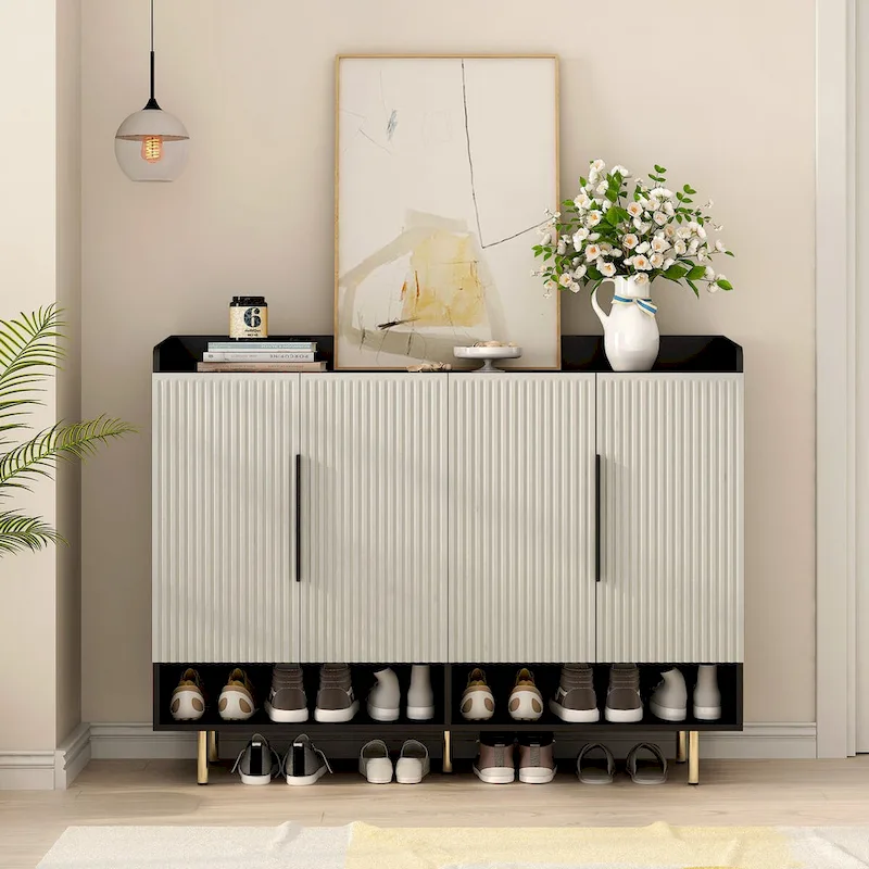 Shoe Cabinet with 4 Doors Large Modern Shoe Storage Organizer Cabinet with Adjustable Shelves for Entryway Shoe Rack Cabinet