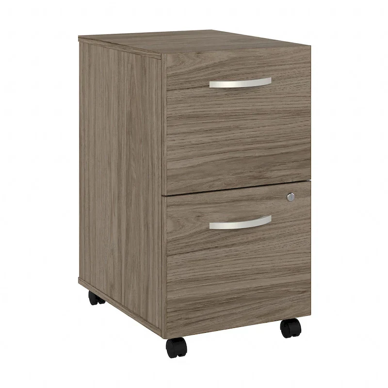 Hickory/Walnut/Gray/White Mobile File Cabinet with 2 Lockable Drawers & Dual-Wheel Casters