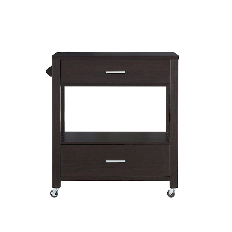 Newsom Modern 2-Drawer Caster Serving Cart with Towel Bar by Furniture of America