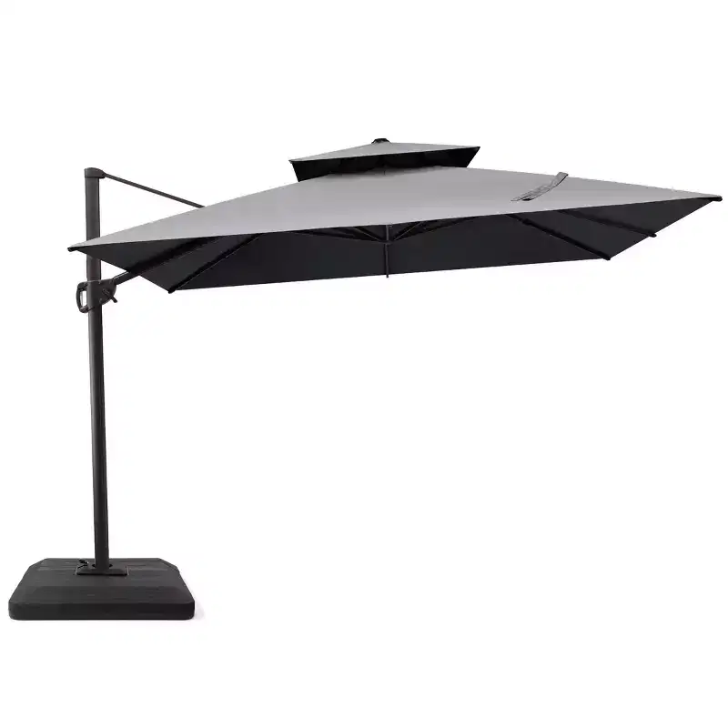 Crestlive Products 10 Feet Square 2-Tier Top Patio Cantilever Offset Umbrella 360 Shade With Weighted Base