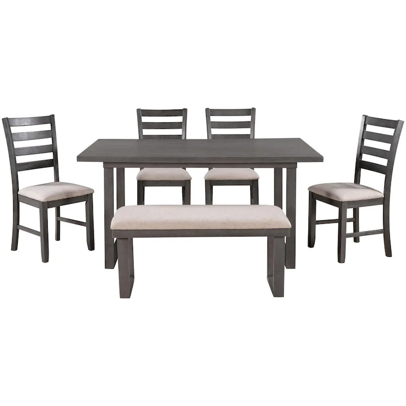6-Pieces Dining Room Set with Table & 4 Chairs with Bench