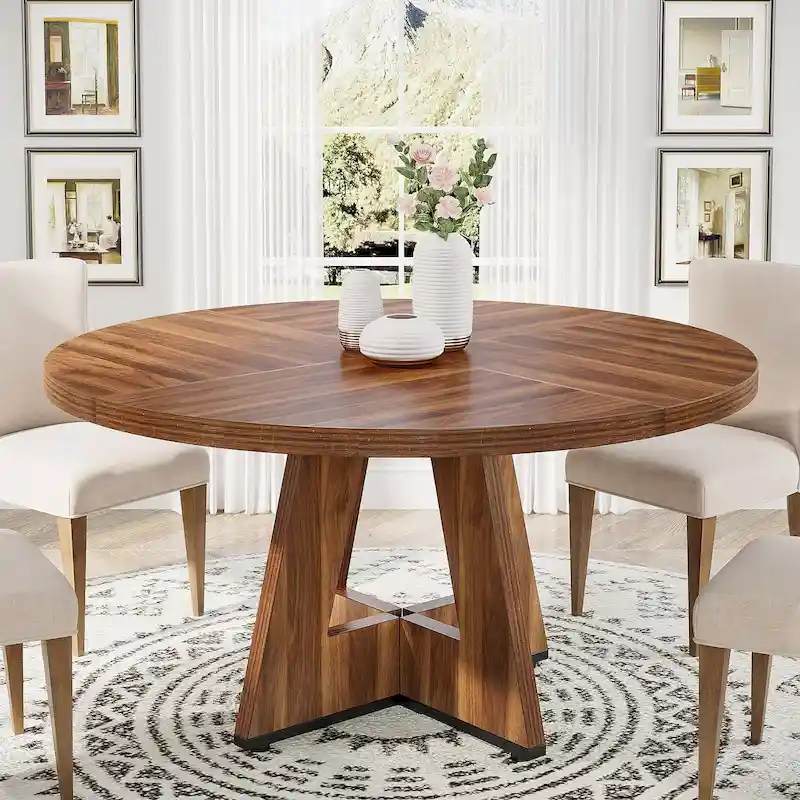 47 Inch Round Dining Table for 4, Wood Kitchen Dinner Table for Kitchen Dining Living Room