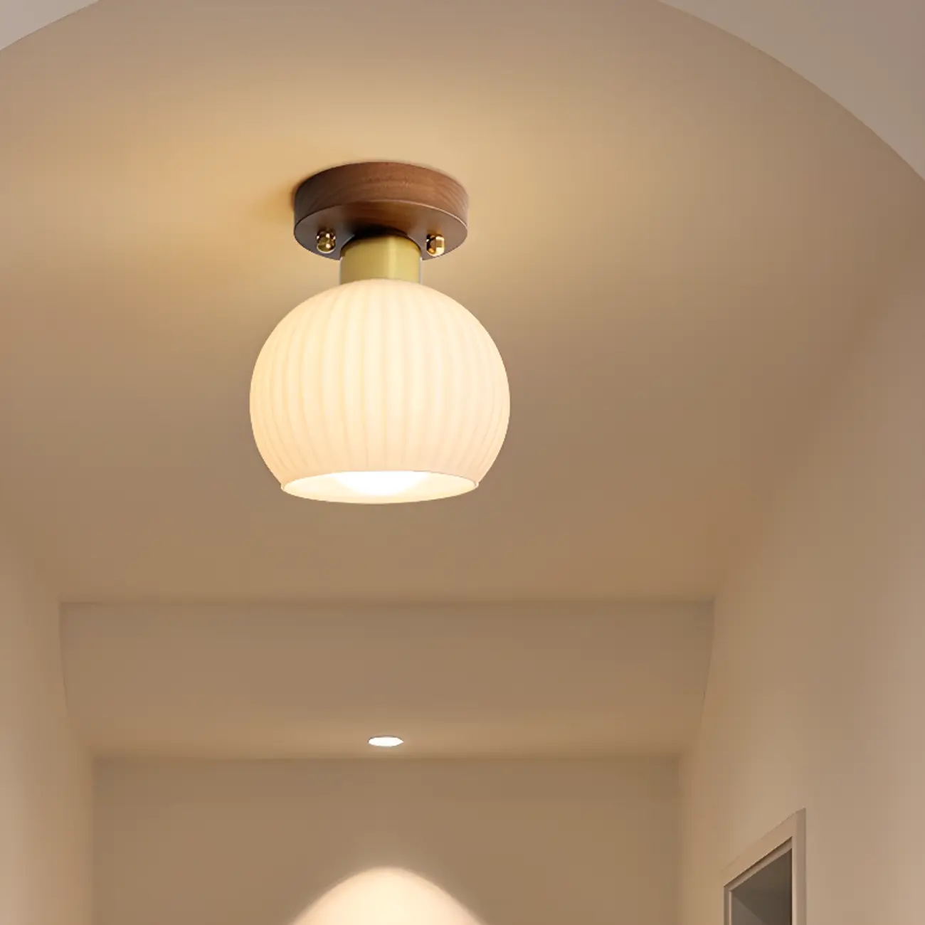 Modern Creamy 1-Light Glass Dome Semi Flush Ceiling Light