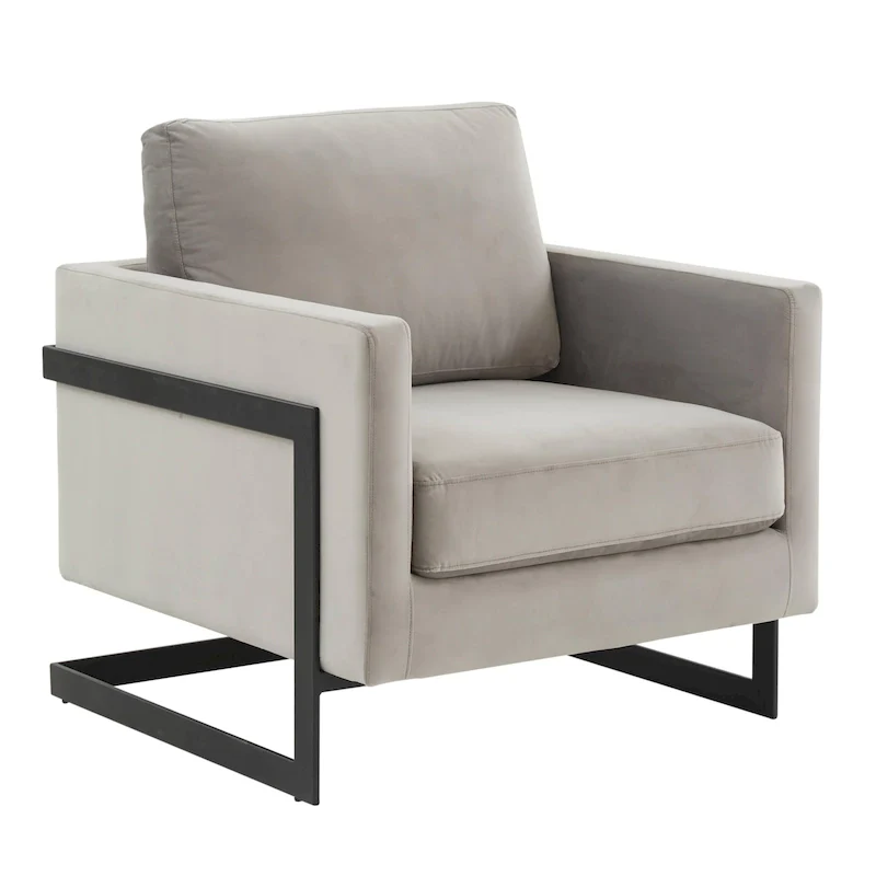 LeisureMod Lincoln Modern Velvet Arm Chair with Black Steel Frame - 35