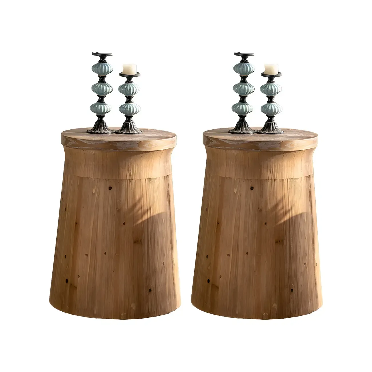 Elegant Geometric Wooden Block Accent Side Table