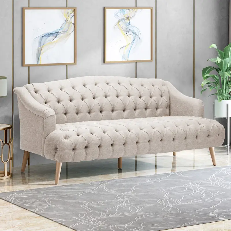 Modern 73.25 Button Tufted 3-Seater Sofa with Birch Legs