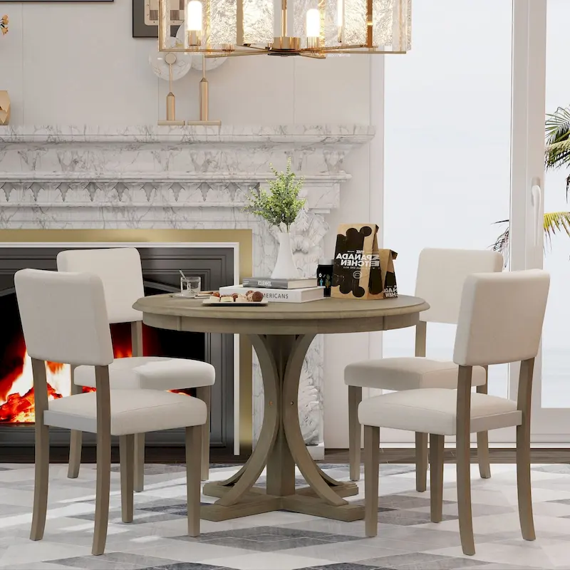Round Dining Table with Curved Trestle Legs