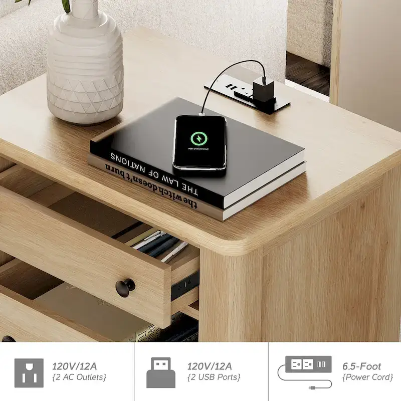 WAMPAT Farmhouse 3PCS Bedroom Set, 59 W Large Sideboard Buffet Cabinet,and Wood Nightstands Set of 2 with Charging Station