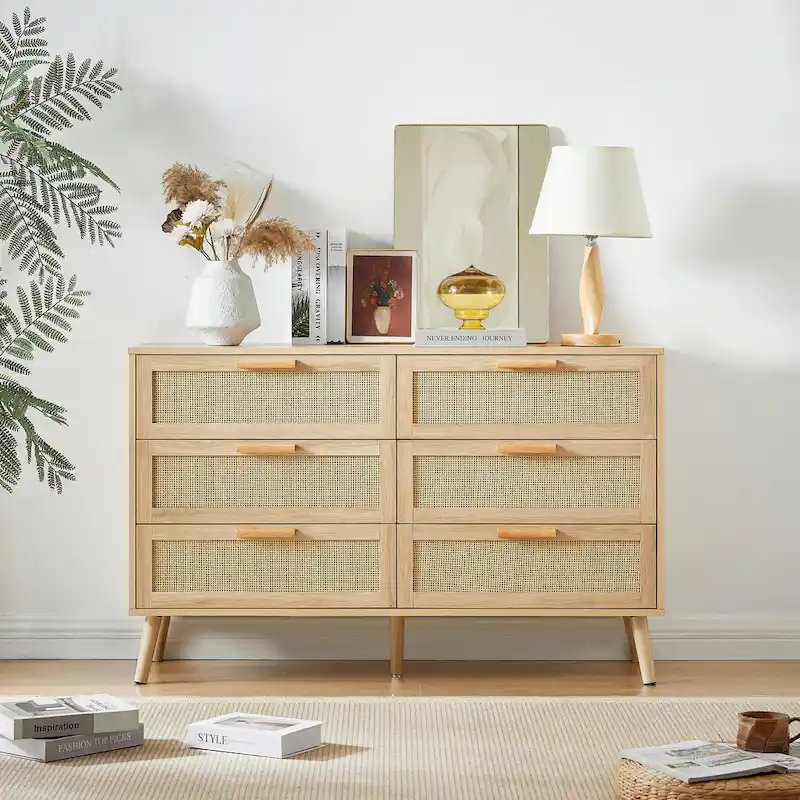 Bedroom Dresser with Rattan Fronts