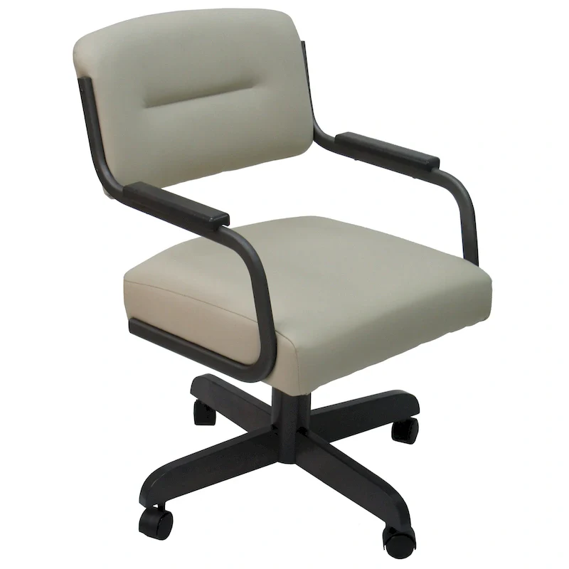Ocean Beige / Sanora Brown / Checkered Upholstered Swivel Tilt Dining Chair with Caster Wheels and Wood Arm Caps – 1-Person