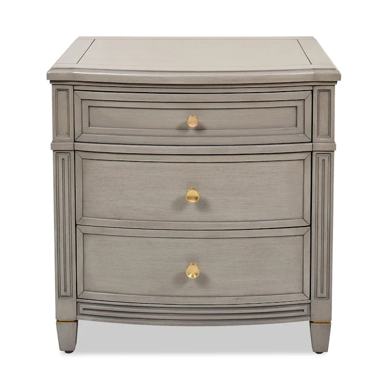 Grey Wood / White Wood Solid Rubberwood 3-Drawer End Table with Tapered Legs & Satin Gold Knobs – Single