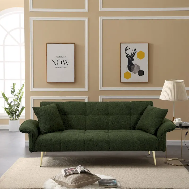70.1 futon sofa bed, convertible double sofa bed with folding armrests for living rooms and small Spaces