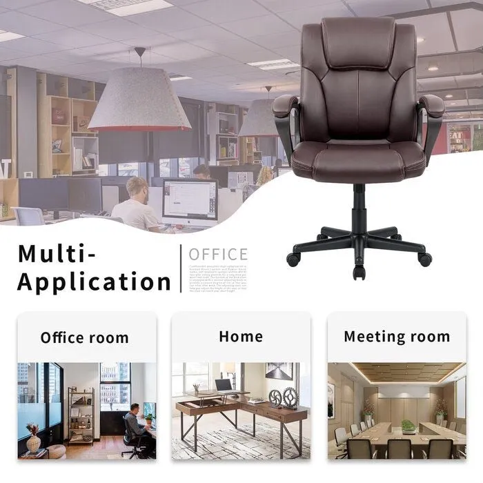 Homall Brown Executive Chair High-Level PU Leather Thick Padded Ergonomic Chair Mid Back Office and Commercial Chair