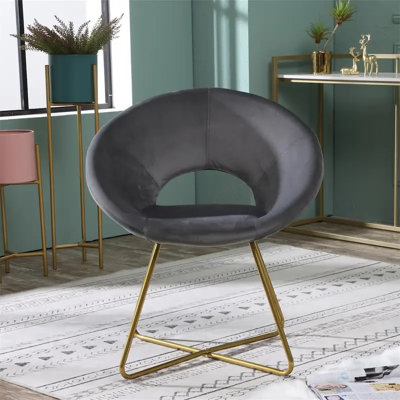 Silky Velvet Upholstered Accent Chair with Gold Tone Finished Base