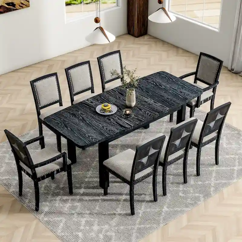Extendable Dining Table Set with Removable Leaf and Upholstered Chairs