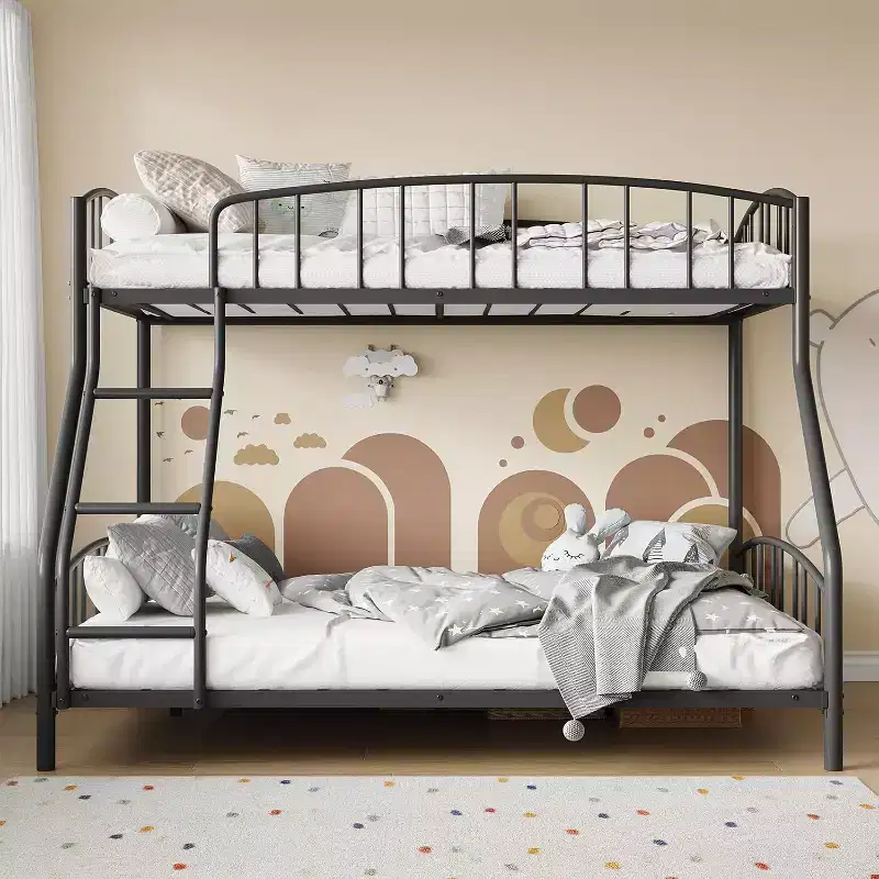 Twin Over Full Metal Bunk Bed, Space Saving Heavy Duty Steel Frame With Arched Guardrail And Ladder, Easy Assembly, No Box Spring Needed