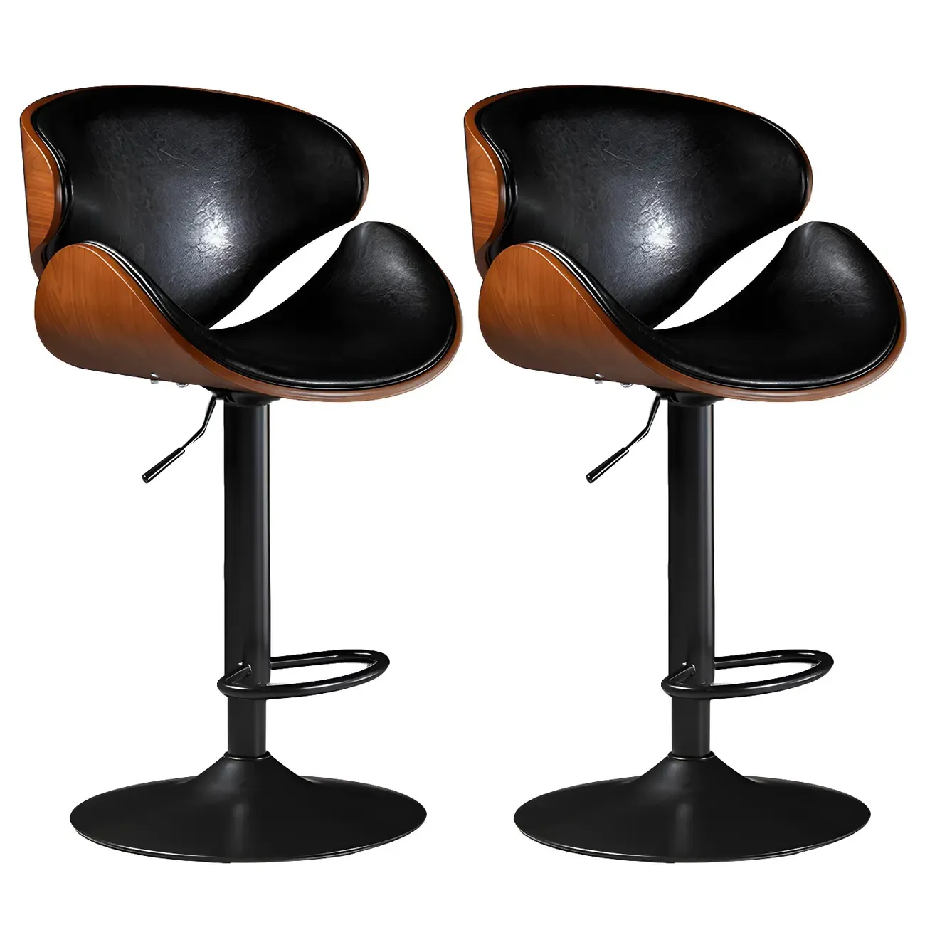 Modern Adjustable Leather Swivel Bar Stools with Backs
