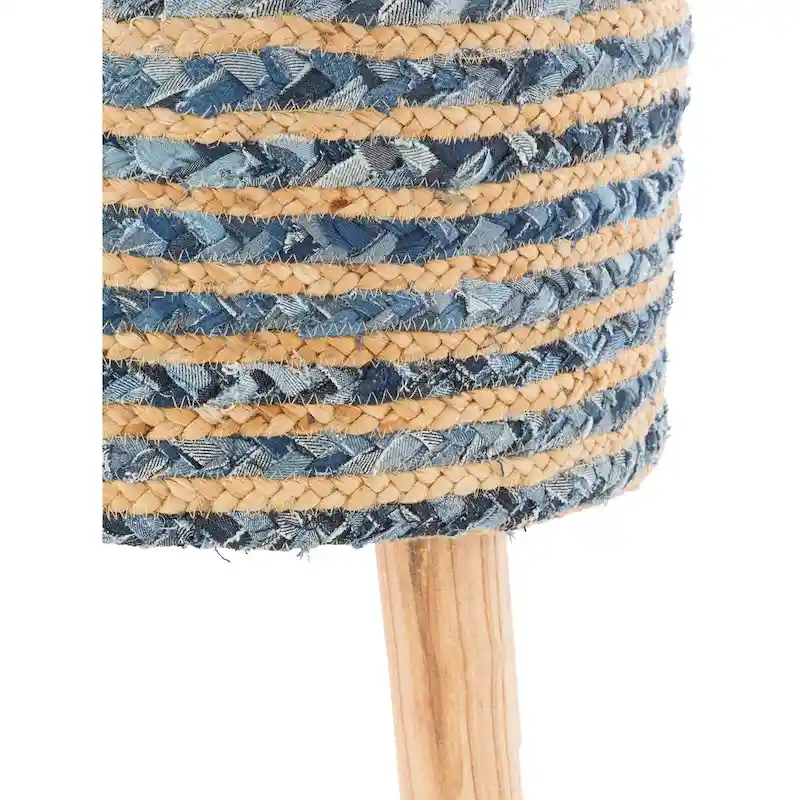 Hand Crafted Bohemian Jute and Wood Foot Stool