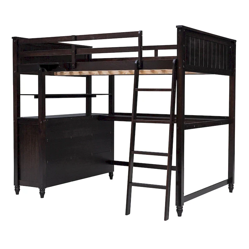 Full Size Loft Bed with Drawers, Desk and Shelves