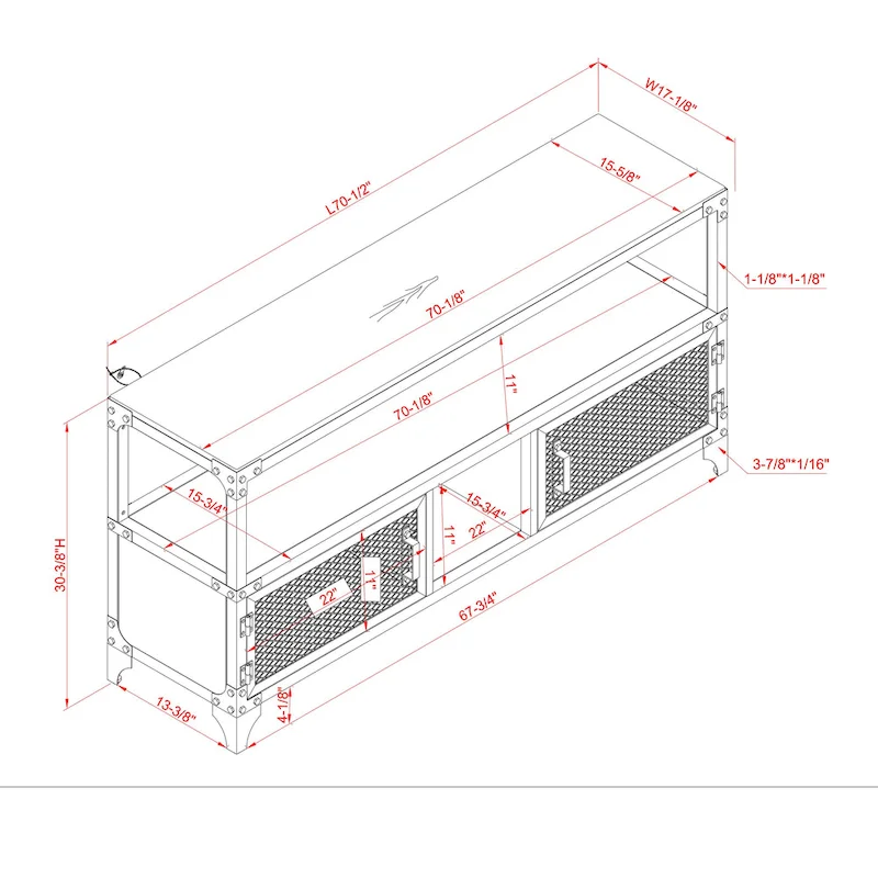 Country Style Black and Dark Walnut 70-inch Steel Double-Layer TV Stand