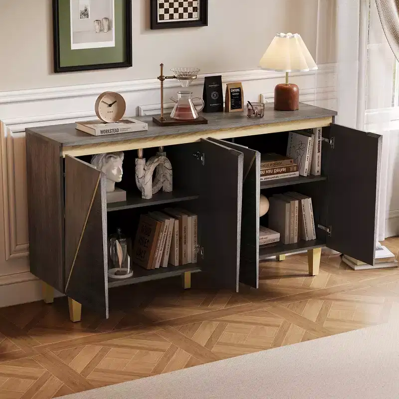 Whisen Vintage Distressed Wood Sideboard Cabinet & Buffet Storage Cabinet with Two-Tone Doors and Adjustable Shelves