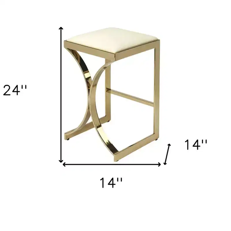 24 Off White and Gold Faux Leather and Iron Backless Counter Height Bar Chair