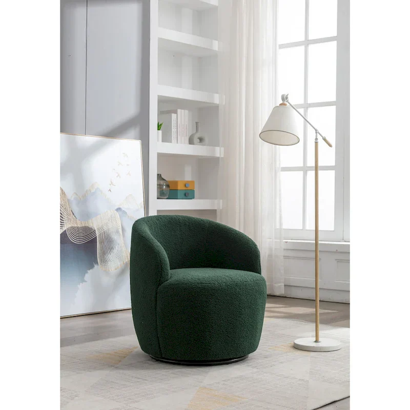 Green Modern 25.6 Swivel Barrel Chair with Metal Ring