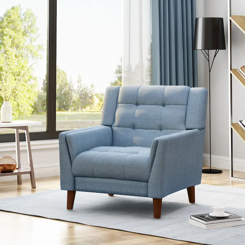 Modern Armchair - Blue, Beige - Tufted Single Seat