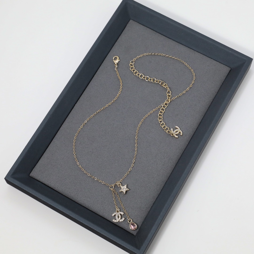 CCN343 Chanel crystal cc logo star tassel necklace - ccjewelryacc