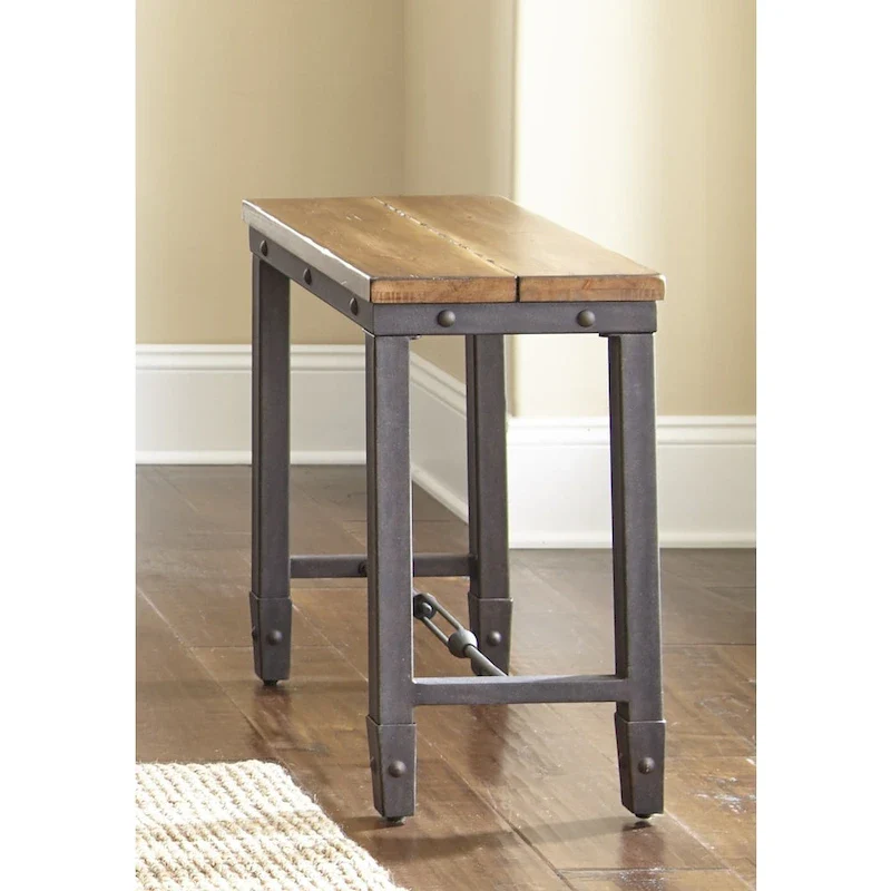 Industrial Chairside End Table, Distressed Pine Top & Iron Base, 24