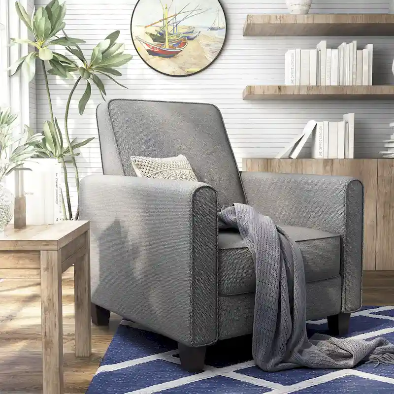 Beige / Grey / Blue Traditional Welted Push-Back Recliner — 1-Person