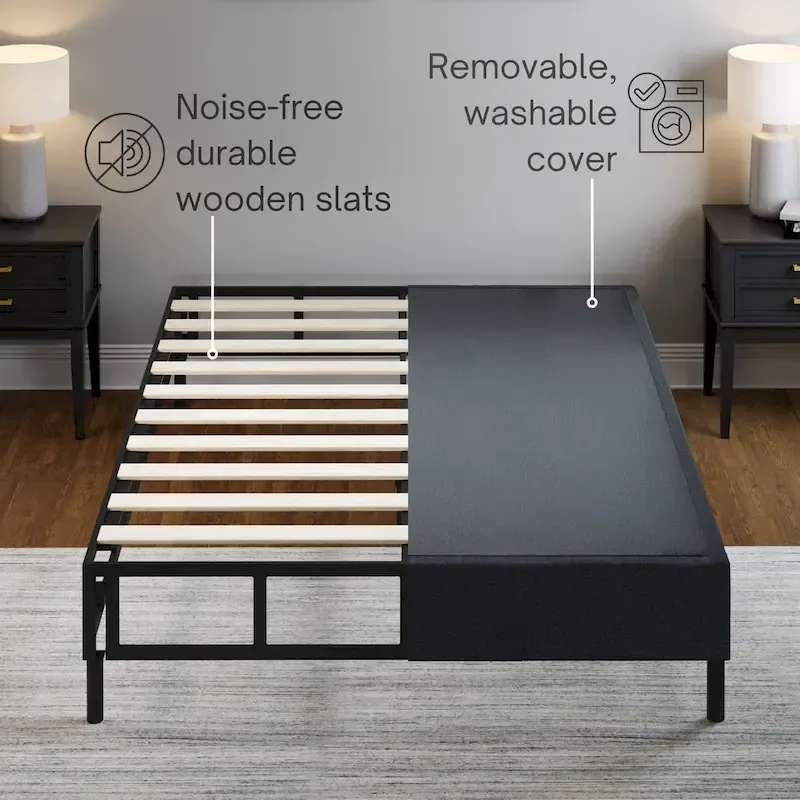 2-in-1 Metal Box Spring Foundation & Bed Frame, Headboard Brackets & Legs Included