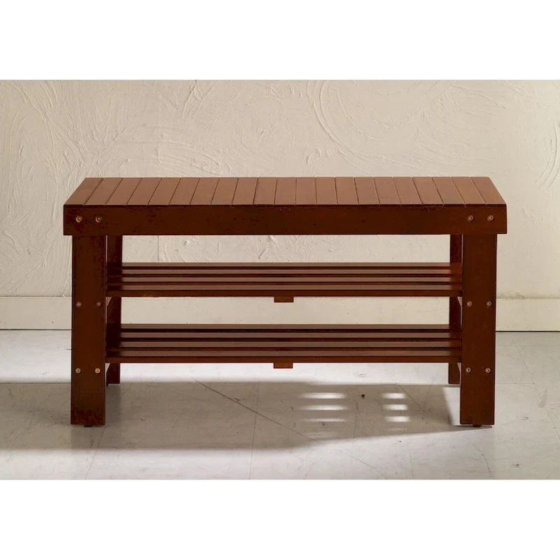 Quality Solid Wood Shoe Bench, Cherry Finish