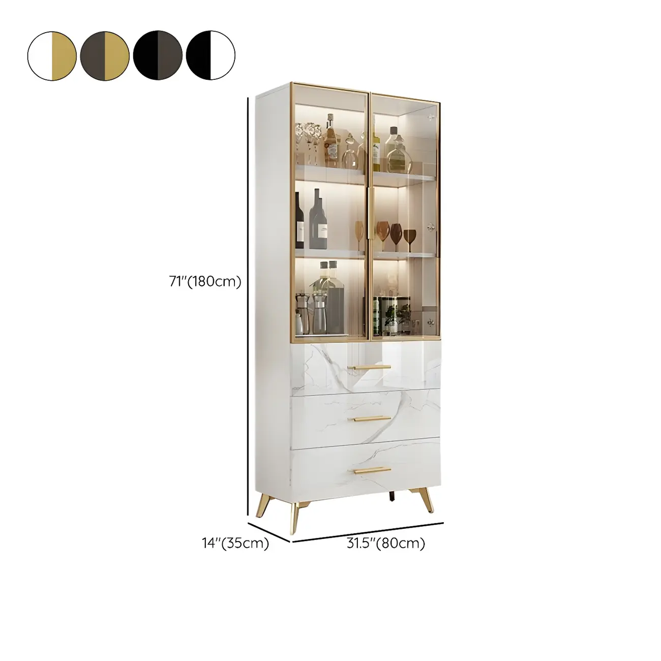 Modern Gold White Marble-Textured Wood Glass Versatile Cabinet