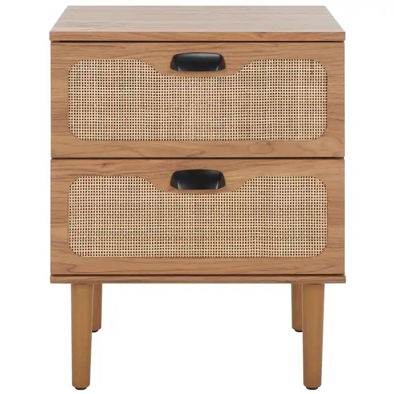 Oak / Black / Walnut 2-Drawer Nightstand with Rattan Mesh – Single