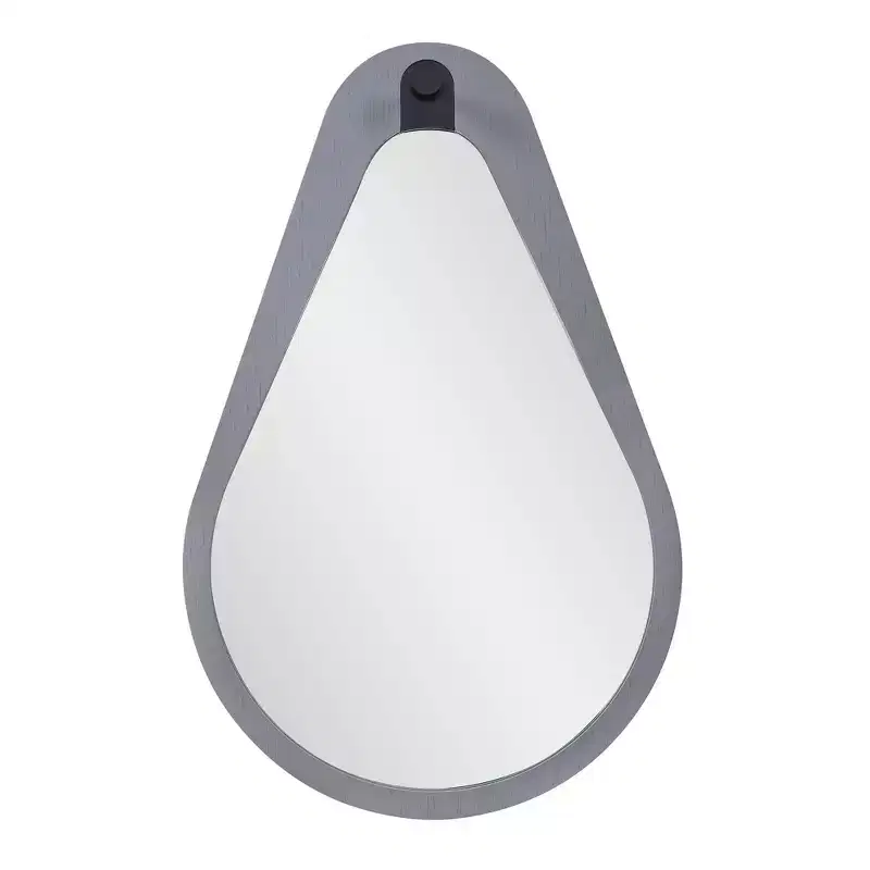 Howard Elliott 28"x18" Teardrop Saldar Gray Wood Framed Mirror with Black Metal Hook