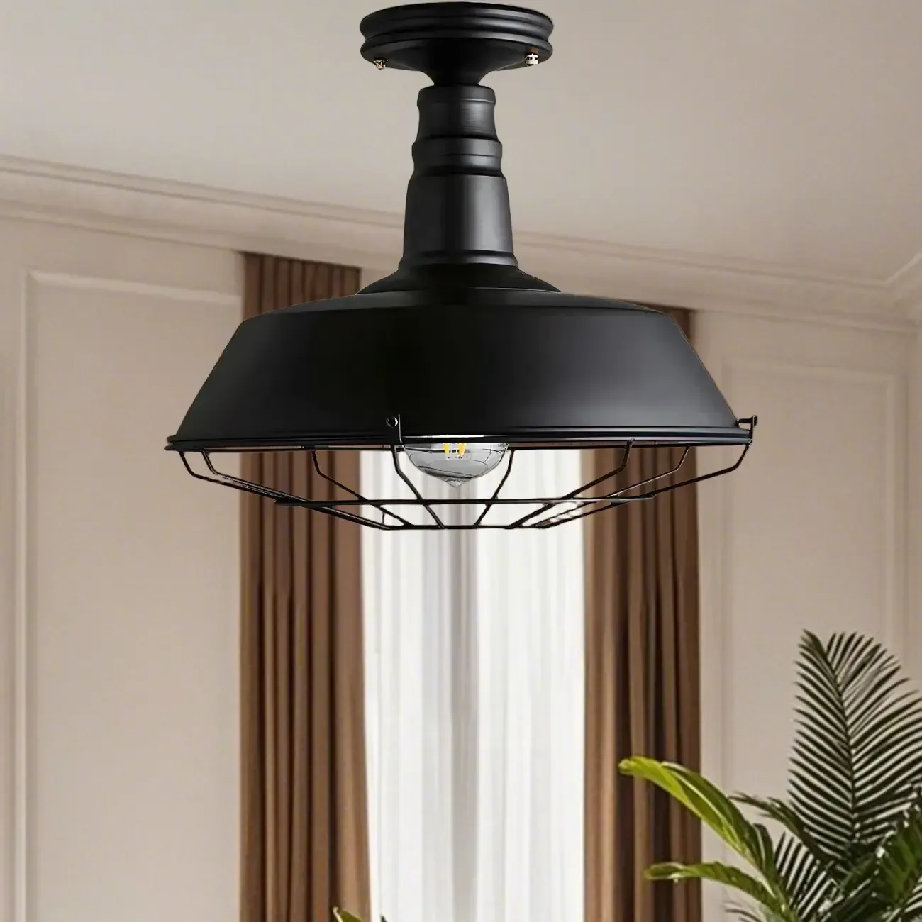 Industrial Black Metal Semi Flush Mount Ceiling Light
