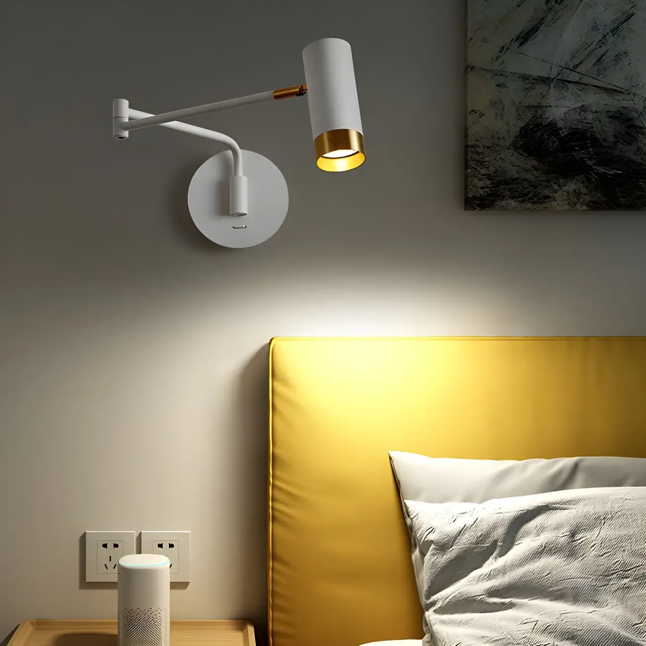 Modern Metal White Black Adjustable Swing Arm Wall Light