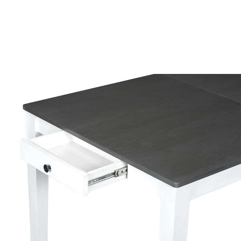 7 Pcs Dining Table Set, Solid Wood Table and Chairs Set with Extendable Dining Table, 2 Drawers and 6 Upholstered Chairs