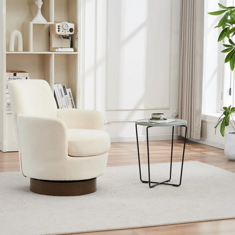 29.3 Upholstered Swivel Barrel Chair with Stainless Steel Base