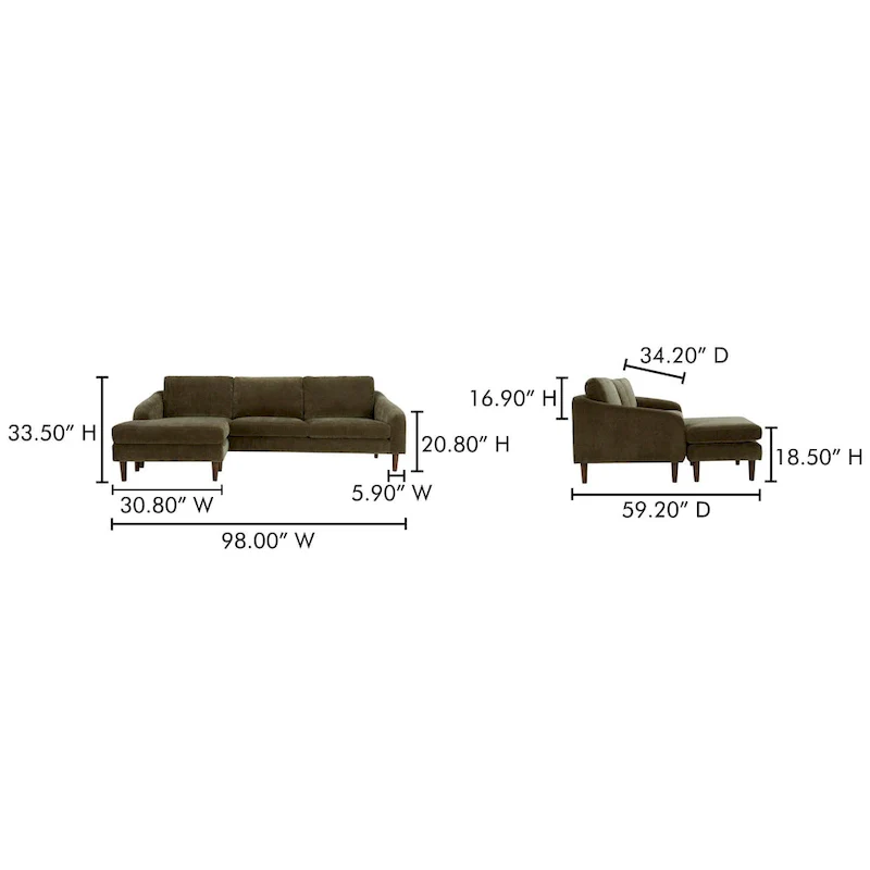 Drew Sectional with Reversible Chaise, Dark Brown - 98 X 59.2 X 33.5